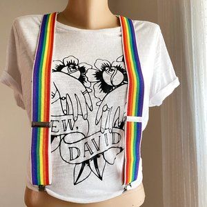 Rainbow Gay Pride Suspenders LGBTQ+ Accesories Adjustable Silver Unisex Vintage
